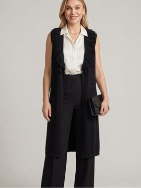 Vintage Debra C Beverly Hills black vest with ruffled trim